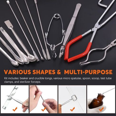 13Pcs Premium Scientific Labwares Essential Lab Tools Set Includes Beaker Tongs Crucible Tongs Lab Spatula Scoop Spoon Test Tube Tweezers Clamps in Saudi Arabia