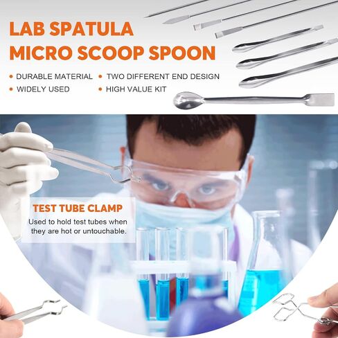 13Pcs Premium Scientific Labwares Essential Lab Tools Set Includes Beaker Tongs Crucible Tongs Lab Spatula Scoop Spoon Test Tube Tweezers Clamps in Saudi Arabia