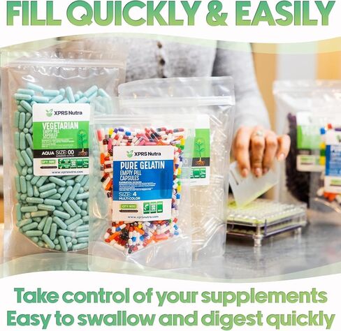 كبسولات نوترا حجم 00 فارغة من XPRS - عدد 500 كبسولات جيلاتينية فارغة مغلفة معويًا - كبسولات حبوب منع الحمل المتأخرة - حشوة كبسولة ذاتية الصنع - كبسولات هلامية معوية فارغة من البقر النقي in Kuwait