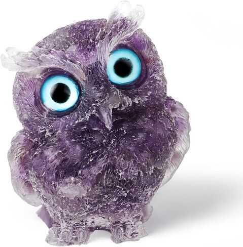 Owl Crystal Statues Home Decor,Office Desk Shelves Living Room Decoration,Owl Spiritual Energy Healing Crystal Figurine (purple) in Saudi Arabia