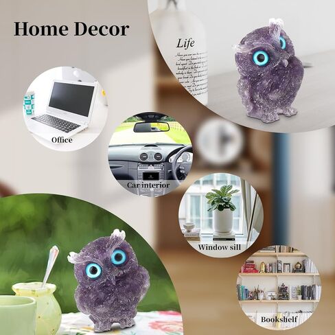 Owl Crystal Statues Home Decor,Office Desk Shelves Living Room Decoration,Owl Spiritual Energy Healing Crystal Figurine (purple) in Saudi Arabia