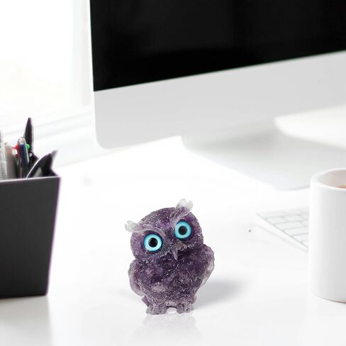 Owl Crystal Statues Home Decor,Office Desk Shelves Living Room Decoration,Owl Spiritual Energy Healing Crystal Figurine (purple) in Saudi Arabia