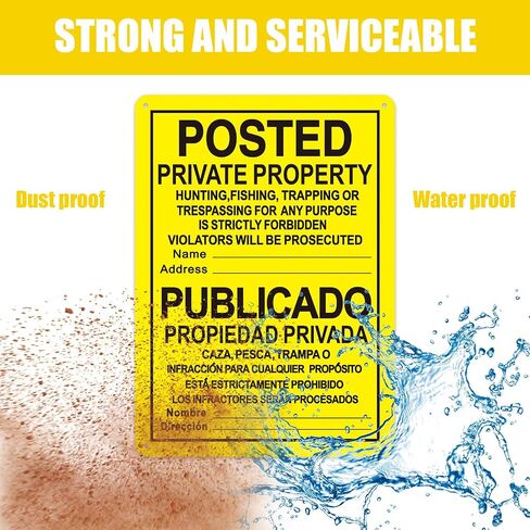 4 Pcs No Trespassing Signs Private Property 10" x 7" Bilingual English Spanish Reflective Aluminum Posted Signs Metal No Hunting Signs for Indoor Outdoor Use Hunting Fishing Trapping (Yellow) in Saudi Arabia