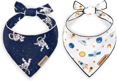 Dog Bandana 2 Pack, Spaceman Rocket and Satellite Set Travel to Starry Sky, Pet Friendly Design, Hair and Water Resistant, Adjustable Dog Scarf for Small Boy Girl Dog in Saudi Arabia