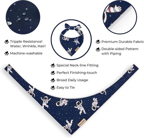 Dog Bandana 2 Pack, Spaceman Rocket and Satellite Set Travel to Starry Sky, Pet Friendly Design, Hair and Water Resistant, Adjustable Dog Scarf for Small Boy Girl Dog in Saudi Arabia