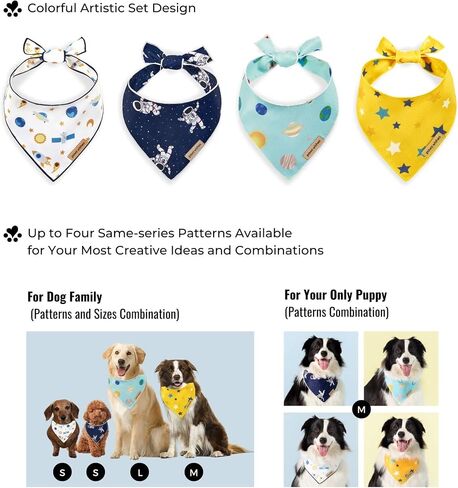 Dog Bandana 2 Pack, Spaceman Rocket and Satellite Set Travel to Starry Sky, Pet Friendly Design, Hair and Water Resistant, Adjustable Dog Scarf for Small Boy Girl Dog in Saudi Arabia