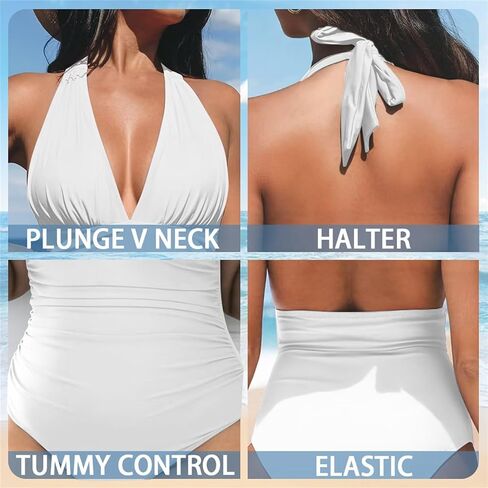 Swimsuit Women Tummy Control One Piece Bathing Suit Ruched Slimming Swimsuits Halter Backless Swimwear in Saudi Arabia