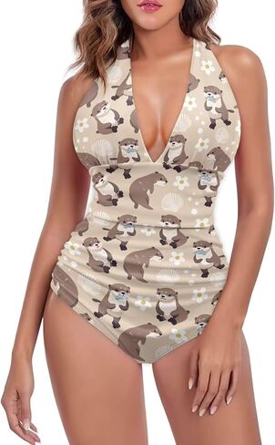 Swimsuit Women Tummy Control One Piece Bathing Suit Ruched Slimming Swimsuits Halter Backless Swimwear in Saudi Arabia