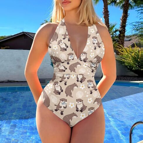 Swimsuit Women Tummy Control One Piece Bathing Suit Ruched Slimming Swimsuits Halter Backless Swimwear in Saudi Arabia