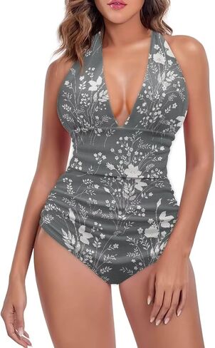 Swimsuit Women Tummy Control One Piece Bathing Suit Ruched Slimming Swimsuits Halter Backless Swimwear in Saudi Arabia