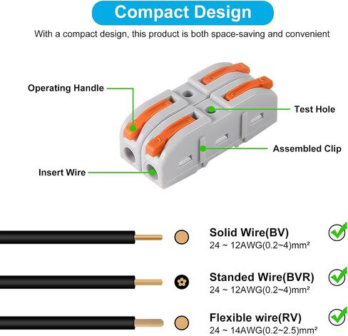 50PCS Lever Wire Connectors, 1 to 1 Inline Assemblable Wire Connector, Electrical Connectors Wire Terminals for Any Circuit Inline Splices 24-12 AWG in Saudi Arabia