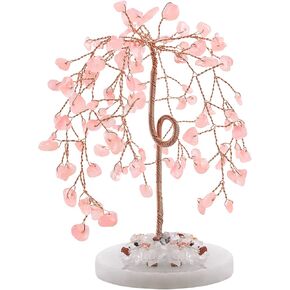 Pink Room Decor Home Office Accessories Rose Quartz Crystals Tree Gifts for Women Men Gemstones Lucky Money Trees of Life Healing Stones Positive Energy