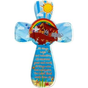 Animals of God Rainbow Jungle Wooden Wall Cross for Baby Nursery, 5 1/2 Inch