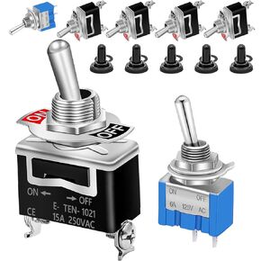 Taiss 7PCS Toggle Switch 12V 2 Pin SPST ON Off Rocker Switch Heavy Duty Marine Toggle Switches and Mini Toggle Switch 15A 250V 20A 125V with Waterproof Boot Cap Cover