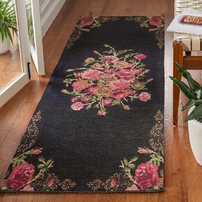 Safavieh Classic Vintage Collection Runner Rug - 2'3" x 6', Black & Red, French Country Floral Design, Non-Shedding & Easy Care, Ideal for High Traffic Areas in Living Room, Bedroom (CLV115Z)