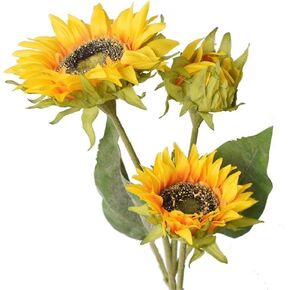Htmeing Artificial Sunflowers Silk Flowers Fake Branches Decorative Plants Stems for Home Office Shop Decor (2pcs)