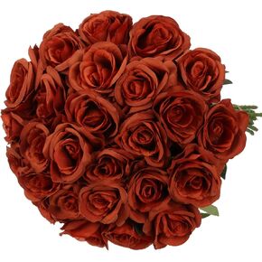 Jutom 30 Pcs Artificial Roses Burnt Orange Flowers Faux Rose Stems for Wedding Arrangement, Bridal Bouquet, Valentines Day, Centerpiece, Baby Shower, Party Decoration