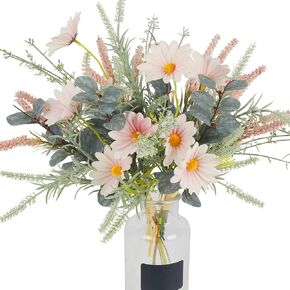 2 Bundles Artificial Daisy Flowers Fake Flowers Bouquet Faux Silk Flower with Eucalyptus Stem for Home Table Centerpieces Party Indoor Decor (Pink)