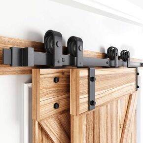 EaseLife 8 FT Bypass Double Sliding Barn Door Hardware Kit,Single Track,Heavy Duty,Slide Smoothly Quietly,Easy Install (8FT Track Kit for Double 53" Wide Door)