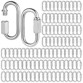 100 Pcs Quick Chain Links, M3.5 Heavy Duty 1/8 Inch D Shape Links, Galvanized Iron Chain Connectors for Safety, Threaded Locking Repair Chain Links for Outdoor Traveling Equipment, 174lbs Capacity