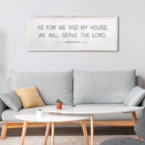 As for Me and My House We Will Serve The Lord Wall Decor 32" x 12" Large Farmhouse Family Wooden Framed Living Room Rustic Bible Verse Sign for Home Christian Wall Art Hanging (Black)