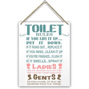 Women Men Bathroom Rules Printed Wood Sign Wall Art - Toilet Rules, Indoor Wall Hanging Home Business Toilet Decor Wooden Plaque, Rustic Wood Door Sign Bathroom Restroom New House Gift -05