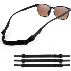 Adjustable Sunglasses Holder Strap, Sport Glasses Leash Eyeglass Straps, Sunglass Cord Retainer, Eyeglass Holders Around Neck, Eyeglass Straps Cords for Men Women(3pcs Black)