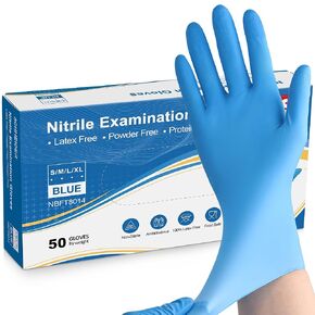 Schneider Nitrile Exam Gloves, 5 mil, Large, Box of 100, Heavy Duty Disposable Gloves, Textured, Latex Free, Food Safe, Industrial Gloves for Medical, Cleaning, Cooking, Blue