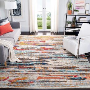 SAFAVIEH Madison Collection Area Rug - 8' x 10', Ivory & Multi, Boho Abstract Distressed Design, Non-Shedding & Easy Care, Ideal for High Traffic Areas in Living Room, Bedroom (MAD419C)