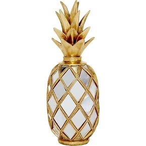 Deco 79 Polystone Fruit Decorative Sculpture Pineapple Home Decor Statue with Mirror Accents, Accent Figurine 5" x 5" x 15", Gold