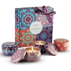 Candles Gifts for Women, Scented Candles, 10% Essential Oil Aromatherapy Candle, 4 Pc Stress Relief Gifts for Women, 120h Burning Soy Candles for Home, Birthday, Mother's Day Gifts for Men