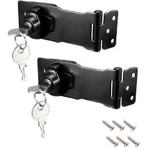 uxcell 4-inch Keyed Hasp Locks Zinc Alloy Twist Knob Keyed Locking Hasp W Screws for Door Cabinet Keyed Alike Black 2Pcs