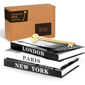 3 Decorative Books for Home Decor with Blank Pages, Coffee Table Books, Black and White Decor,Fake Books, Designer Books Set for Living Room, Faux Books for Decoration,(Includes a Decorative Gold Pen)