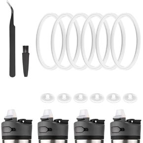 6pcs Gasket & 6pcs Vent Valve for Contigo Ashland Chill Water Bottle 24oz, Silicone O Ring Replacement Parts Water Bottle Sealing Ring with Brush Tweezers for Contigo Water Bottle Lid