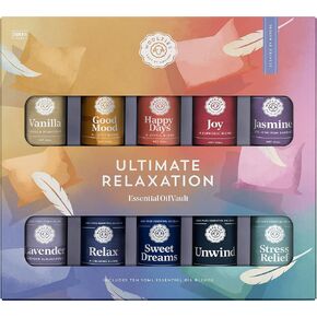 Ultimate Relaxation Essential Oil Vault of 10 | Includes Vanilla, Good Mood, Happy Days, Joy, Jasmine, Lavender, Relax, Sweet Dreams, Unwind & Stress Relief | 10 ML