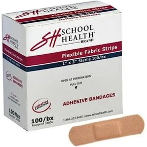 School Health - Adhesive Bandages, Comfortable Form-Fitting Protection & Wound Care for Cuts and Scrapes, Premium Adhesive Stays Secure with Movement, Flexible Fabric Bandages - 1" X 3" 100/Box