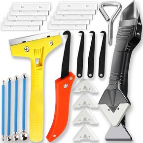Grout Removal Tool Caulking Tools 24-in-1 Kit with Silicone Glass Glue Angle Scraper Grout Saw Blade Scraper Finishing for Kitchen Bathroom Window Sink Tile Joint - DIY Home Renovation Contractor Use
