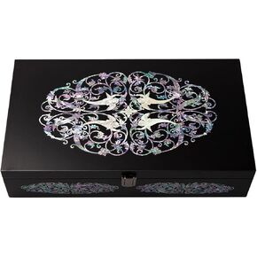 Mother of Pearl Wood Sunglasses Box Eyeglasses Valet Display Storage Case for Glasses, Watches, Jewelry, Trinkets Wooden Accessory Organizer Gift (Arabesque Black)