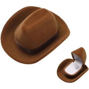 Creative Cowboy Hat Jewelry Box Western Cowboy Hat Jewelry Box Velvet Jewelry Ring Box Valentine's Day Gift Wedding Party Necklace Box(Brown)(B14)