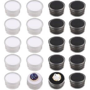 Framendino, 20 Pack Black Round Small Loose Stone Box Gemstone Jewelry Case with Black Sponge Inside
