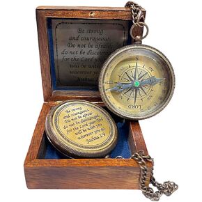 Nautical Solid Brass Directional Magnetic Pocket Compass Antique Vintage with Beautiful Message Be Strong and Courageous Baptism Gifts, Confirmation Gifts, Gift for Love
