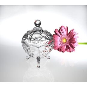 Studio Silversmiths Liliana حامل حاوية علب حلية حلوى كريستالية ذات قدم مستديرة مع غطاء