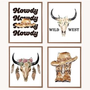 VNWEK Pink Wall Decor,Pink Western Cowgirl Room Decor,Western Preppy Decorations For Home Room Dorm,Western Wall Art Poster Prints Unframed 8"X10"Set Of 4