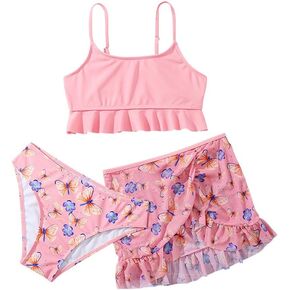 Girls' 3 Piece Bikini Sets Swimsuits with Cover Up Skirt Sun Protection for 5-12 Years