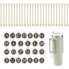 Cup Charm Keychain Handle Stanley 40oz 30oz Tumbler Accessories 26 A-Z Letter with Gold Chain