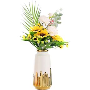White Gold Ceramic Flower Vase Modern Decorative Vase Handmade Gold-Tone-Mouth Vase ​- Ideal Gifts for Friends and Family, for Home, Wedding, Party, Table Centerpieces Decor