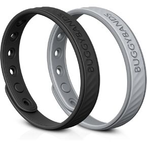 Mosquito Repellent Bracelets, 2 Pack Silicone Mosquito Repellent Bands with DEET Free, Natural & Waterproof Bug Wristbands for Kids and Adults, Outdoor Traveling Protection (Black&Grey)