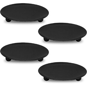 Set of 4 Black Iron Candle Holders, Black Candle Holders for Pillar Candles, Candle Trays and Trays, Decorative Candle Holders for Weddings, Parties, Home Decor and Table Centers (4.3")