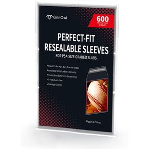 GrinOwl Graded Card Sleeves for PSA Slabs, Exact Fit Resealable PSA Slab Sleeves, Compatibile with PSA, CSG, CGC, FGS, FCG Sized Slabs (600 Count)