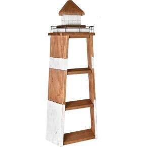 Nautical Wood Lighthouse Shelf Decor, Wall Mounted Hanging Light House Shelf for Beach Theme Bathroom Living Room Home Decor